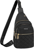 MOSISO Small Sling Backpack - Lightweight Rhombus Quilted Crossbody Bag for Hiking | Black