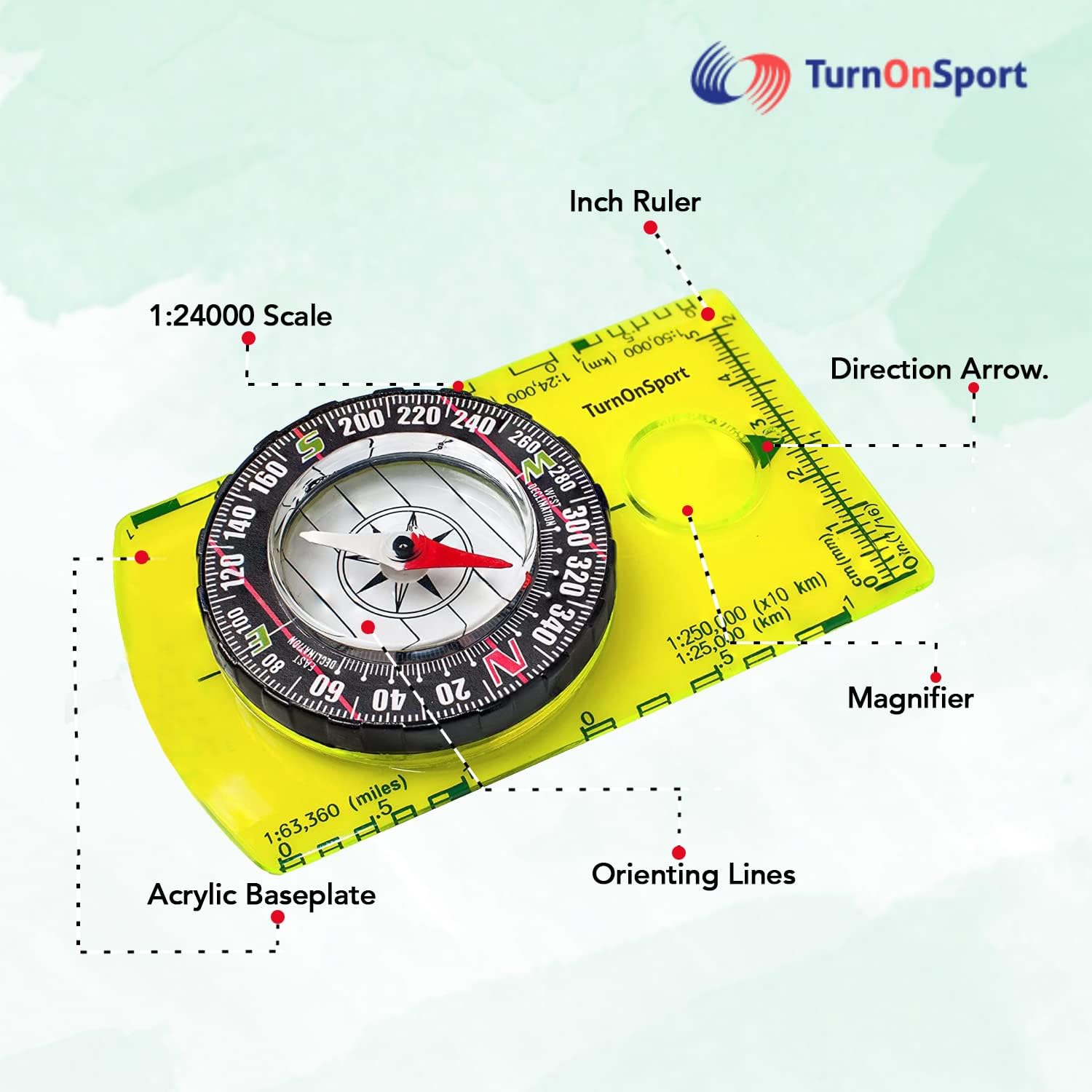 TurnOnSport Orienteering Compass - Advanced Scout Compass for Hiking & Camping - Perfect Survival Gift for Kids
