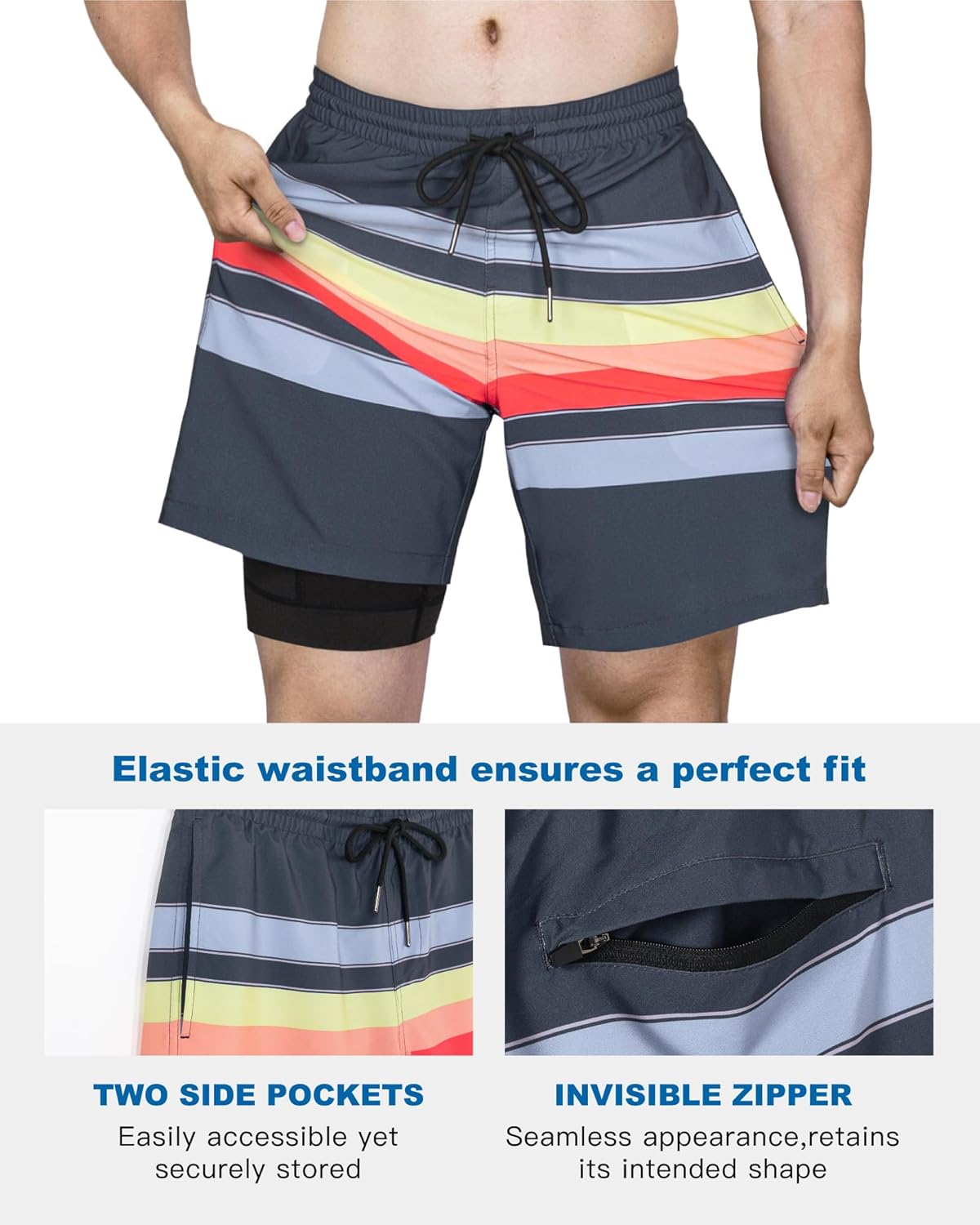 SURF CUZ Men's Swim Trunks - 7" Quick-Dry Swim Shorts with Compression Liner for Ultimate Comfort