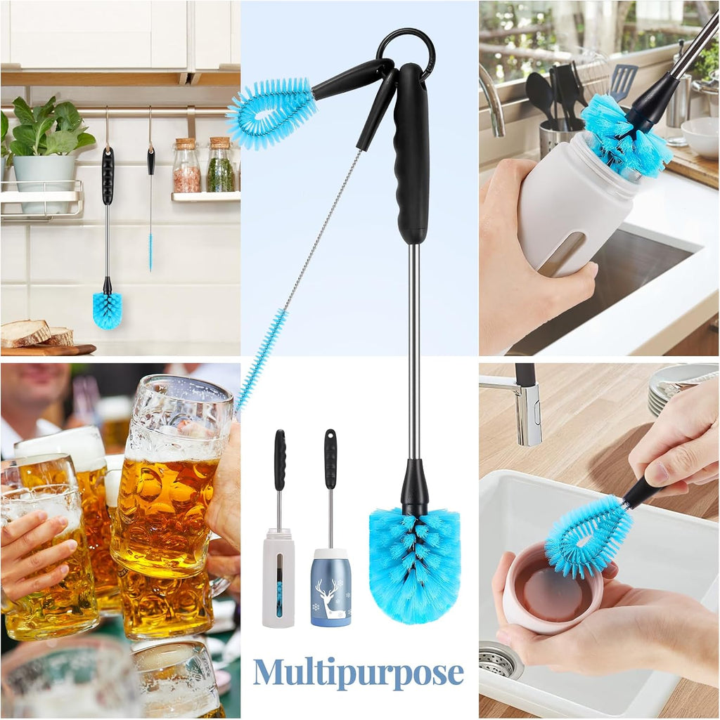 Skiennix 3-in-1 Stainless Steel Cleaning Brush Set - Long Handle for Bottles, Mugs & Tumblers