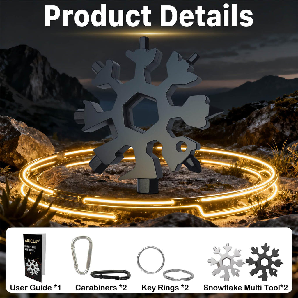 Stocking Stuffers for Men 2025 - Snowflake Multi Tool 2 Pack, Christmas Gifts for Him - Stainless Steel Multitool with Carabiner & Wrench,White Elephant Gifts for Coworkers, Adults (Silver+Black)