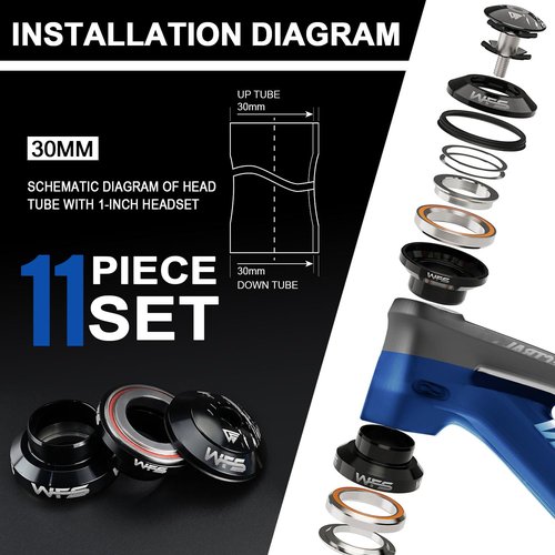 WFS NV.28 1 Inch Threadless Bike Headset - CNC Alloy, ISO 26.4mm Crown Race, Sealed Bearings, Includes Top Cap and Starnut, Black