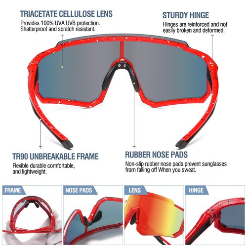 DUCO Polarized Kids Sunglasses Youth Sports Cycling Shades Lightweight Frame UV400 Child Boys Girls Baseball SunGlasses DK310 (Red Frame Black White Dot Black Temple Revo Orange Lens)