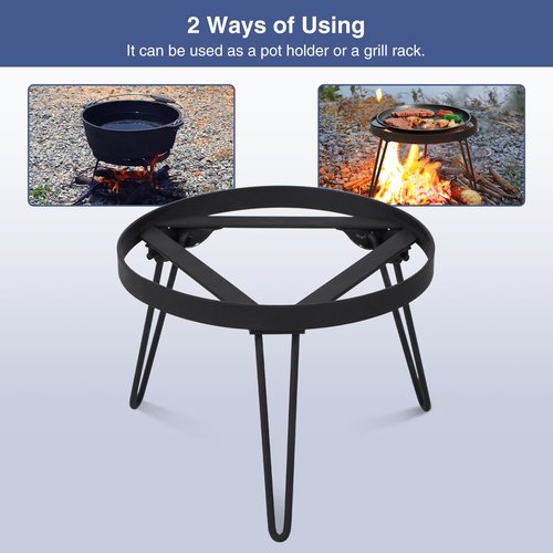Lineslife Folding Campfire Tripod for Cooking, Portable Camping Tripod Stand for Solo Stove Bonfire Fire Pit, Dutch Oven, Open Fire, Iron Black