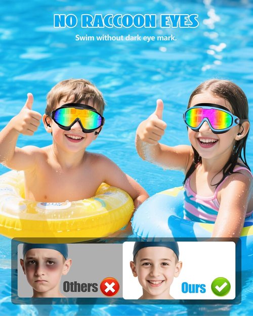 Aegend Kids Swim Goggles - Wide View, Anti-Fog & UV Protection | 2-Pack with Ear Plugs for Ages 3-14