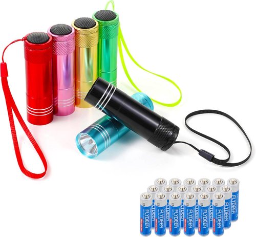 Hilngav 6 Pack Mini Flashlight Bulk, Small Aluminum LED Powerful Handheld Flash Light with Batteries Lanyard High Lumens Flashlights for Night Reading Christmas Gifts Stocking Stuffers Camping