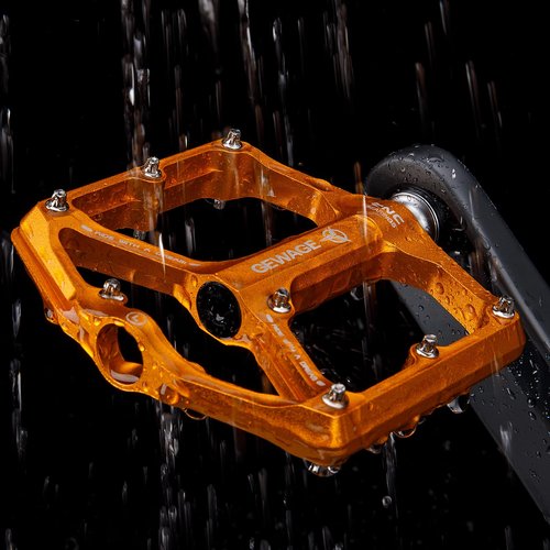 Road/Mountain Bike Pedals - 3 Bearings Bicycle Pedals - 9/16” CNC Machined Flat Pedals with Removable Anti-Skid Nails (Gold)