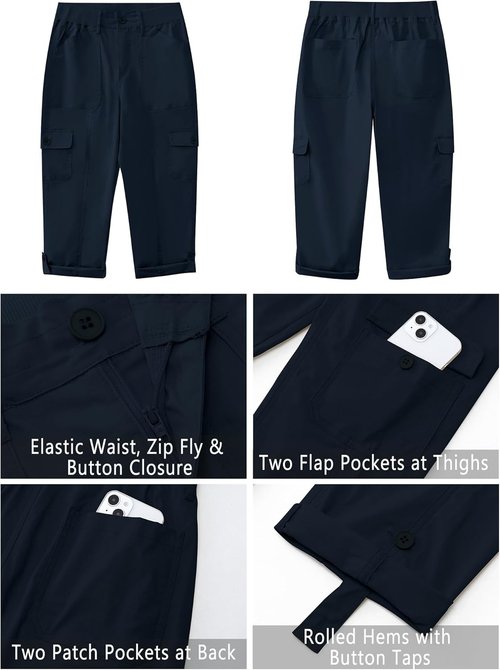 GRAPENT Cargo Capri Pants - High Waisted Relaxed Fit Casual Cropped Trousers for Women