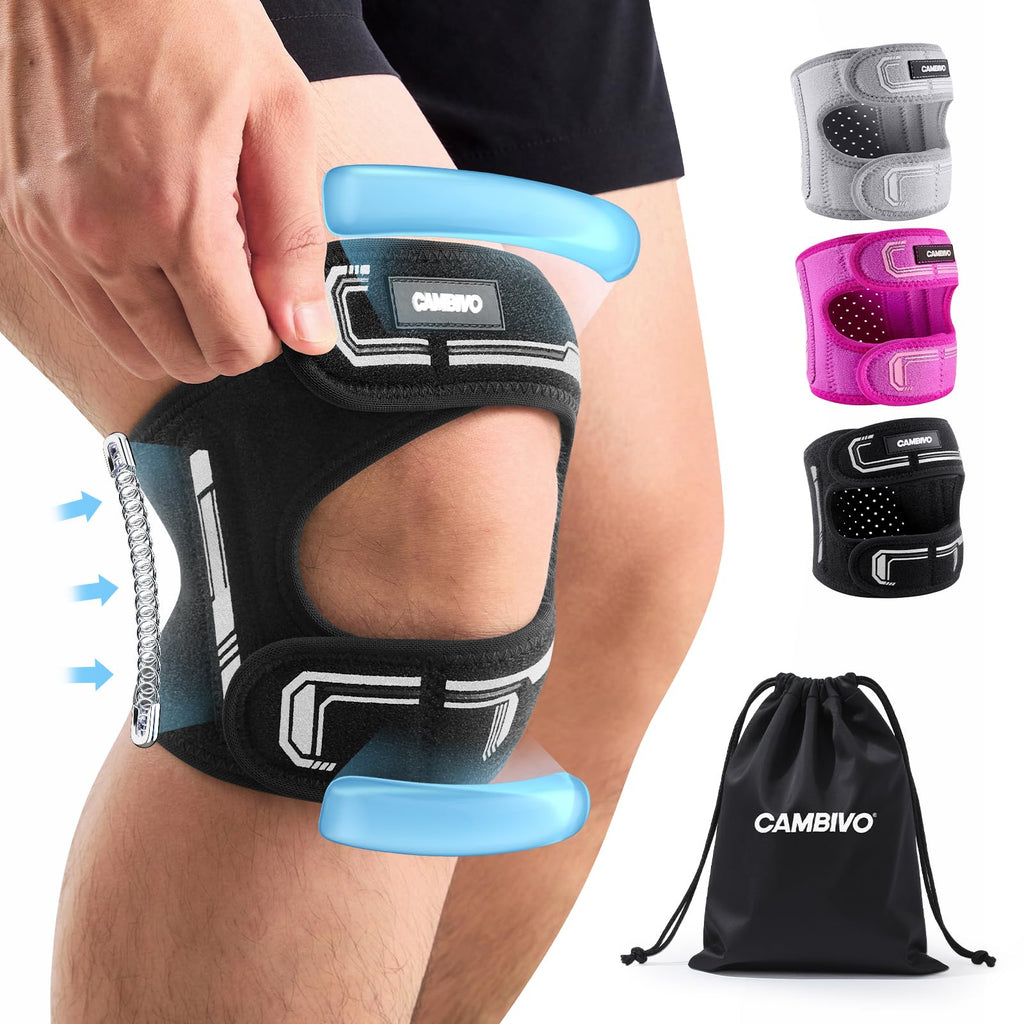 CAMBIVO Patella Tendon Support Knee Brace for Women & Men, Adjustable Knee Strap with Gel Pad & Side Stabilizers, Breathable Lightweight Knee Support for Running, Training & Daily Use (Black, S/M)