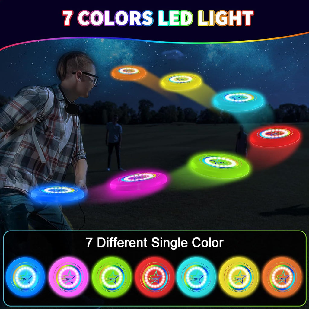 Skiennix LED Light Up Flying Disc | 7 Color Modes | Rechargeable Outdoor Toy for Kids & Adults