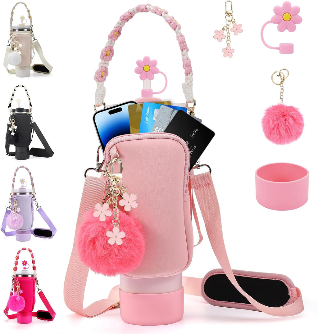 Stanley Cup Accessories Set - Water Bottle Carrier, Holder with Strap & Silicone Boot for 40oz/30oz Tumblers