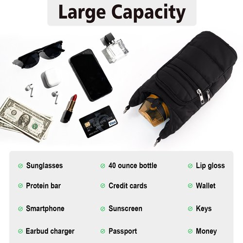 Water Bottle Holder with Strap Water Bottle Carrier Bag Quilted Puffer Sling Purse Crossbody Hydro Bag for Women Walking