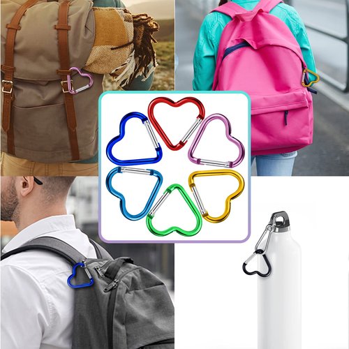 Ferraycle 100 Pieces Heart Shape Keychain Clip Aluminum Alloy Carabiner Keychain Clip Spring Snap Hook Loaded Hook for Outdoor