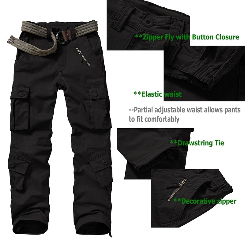 Women's Cargo Army Pants with 8 Pockets, Cotton Casual Work Pants - Black+24