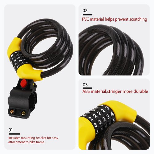 5 Digit Combination Bike Lock cabie,12mmn Heay Duty and Theft Blcycde Lock with Mounting Bracke, Resetable Security cabie Lodk, Weatherproo Zinc Ally Crinder for Bikes, Scooter Motorcycle