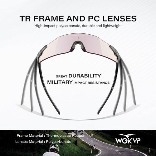 WGKVP Photochromic Sunglasses, UV400 Protection, Sports Glasses For Men and Women Cycling Jogging Travel Goggles (Crystal Grey-Gold)