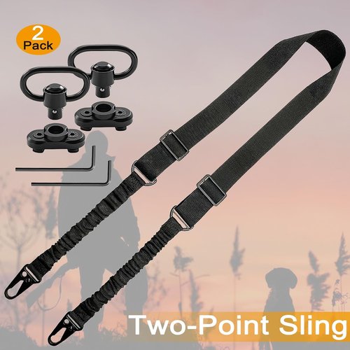 HK 2 Point Rifle Sling - Adjustable Length with Elastic Bungee & 2 Mlok QD Mounts for Hunting