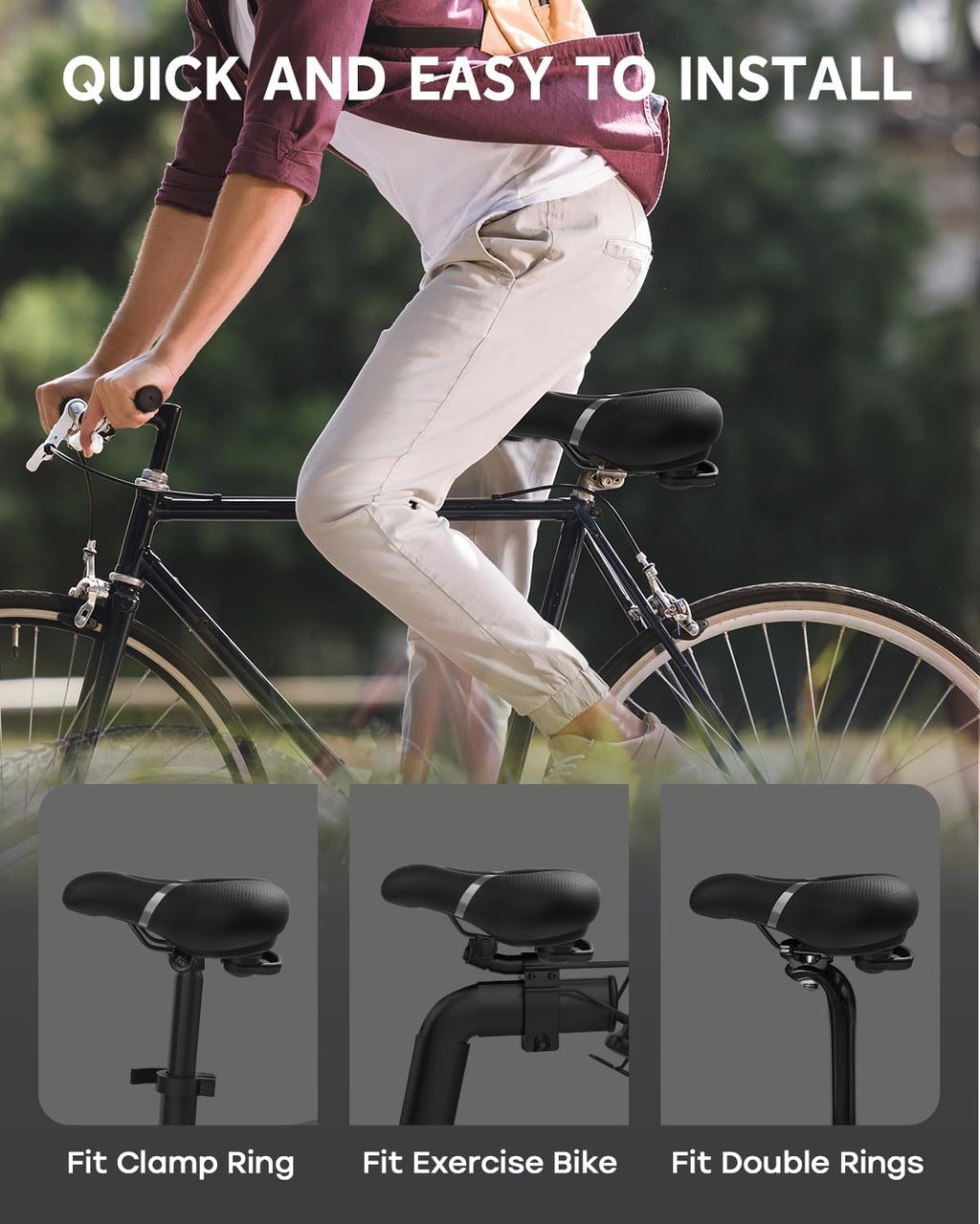 Skiennix Bicycle Seat | Comfort Wide Memory Foam Padded Saddle for Men & Women - Compatible with Peloton & Mountain Bikes