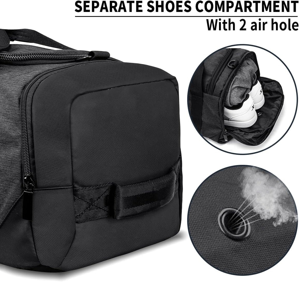 Skiennix Waterproof Gym Duffle Bag | Versatile Sports Backpack with Shoe Compartment - Black