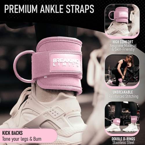 Breaking Limits Ankle Straps for Cable Machines - Glute Kickback Set for Men & Women | Gym Workout Attachments