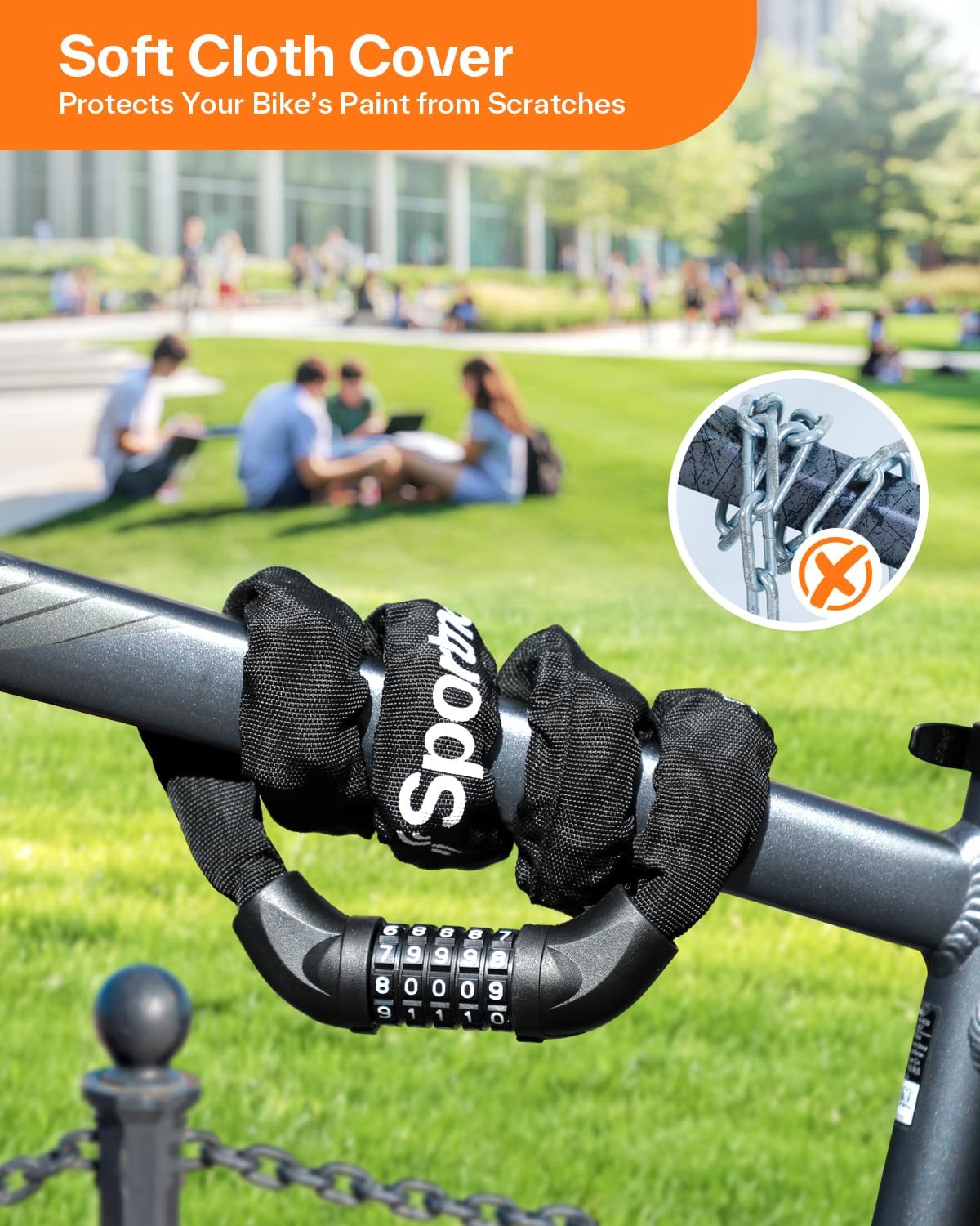 Sportneer Bike Lock - High Security 5-Digit Combination Chain Lock | Keyless Design, 3.2/3.6/4ft Length, 4/6mm Thickness
