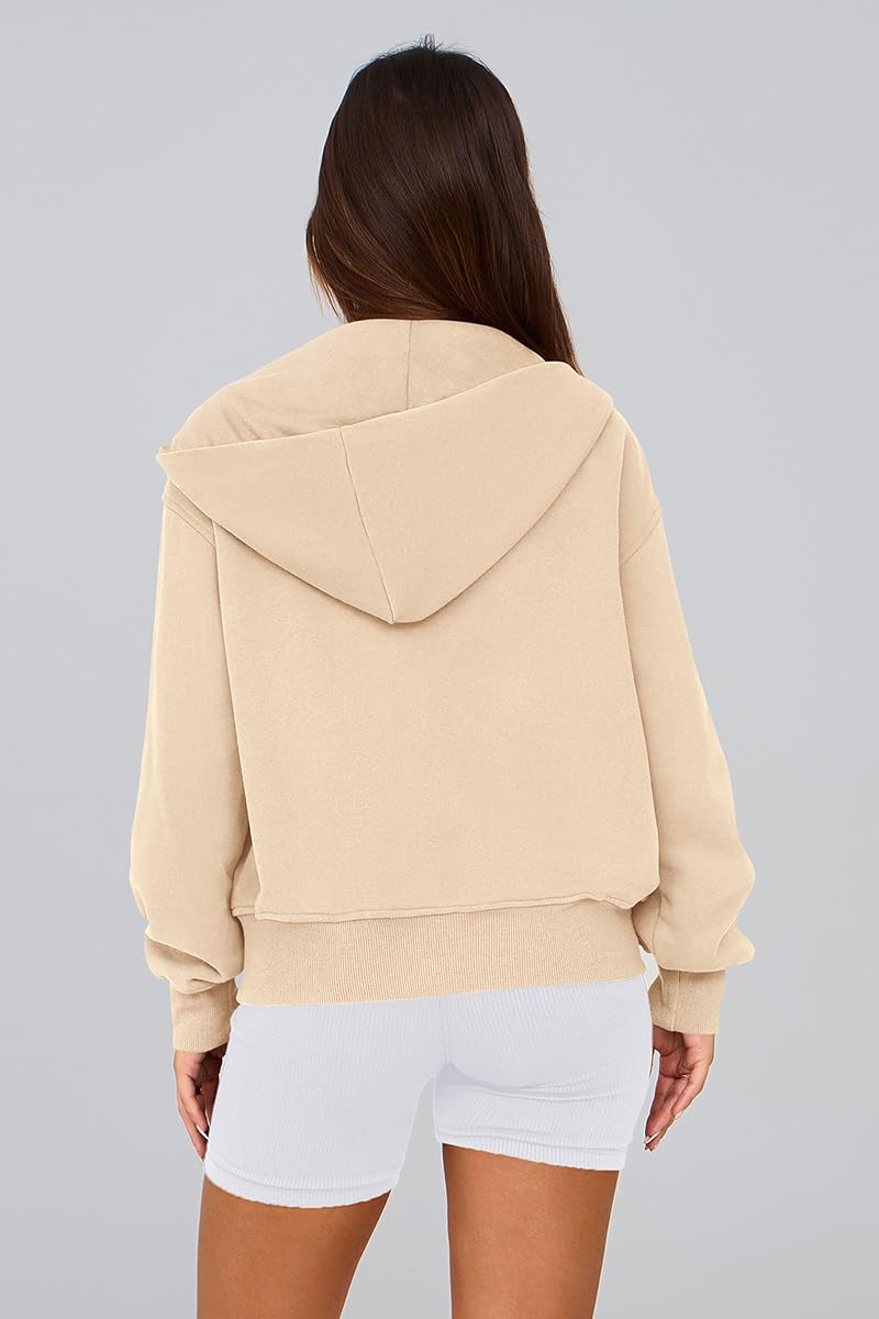 Apricot Small Zip Up Hoodie for Women - Fleece-L lined Sweatshirt, Pockets