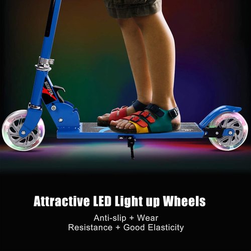 Goplus Folding Kick Scooter - Deluxe Aluminum with Flash Wheels & Adjustable Height for Kids