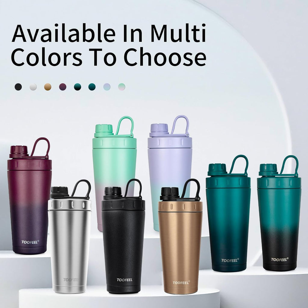 TOOFEEL Insulated Protein Shaker Bottle - 20 oz Stainless Steel, Double-Walled, BPA-Free | Keeps Drinks Cold or Hot