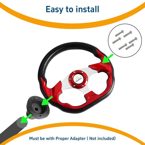 Mixopoly 12.5" Universal Golf Cart Steering Wheel fits Club Car DS/Precedent/Onward/Tempo, Yamaha, and EZGO TXT/RXV Golf Cart, Anti-Slip and Good Grip (D-Shape, Red)