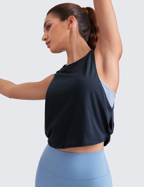 CRZ YOGA Pima Cotton Tank Top for Women - Loose Fit Sleeveless Workout Shirt | Ideal for Yoga & Gym