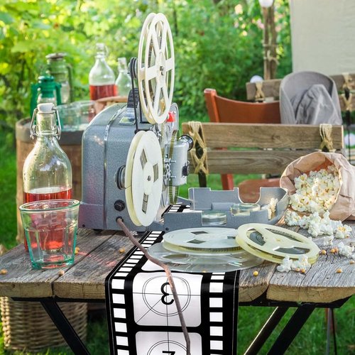 Breling Movie Night Table Runner - Film Strip Design for Party Decor | 12 x 72 Inch, Classic Style (3 Pcs)