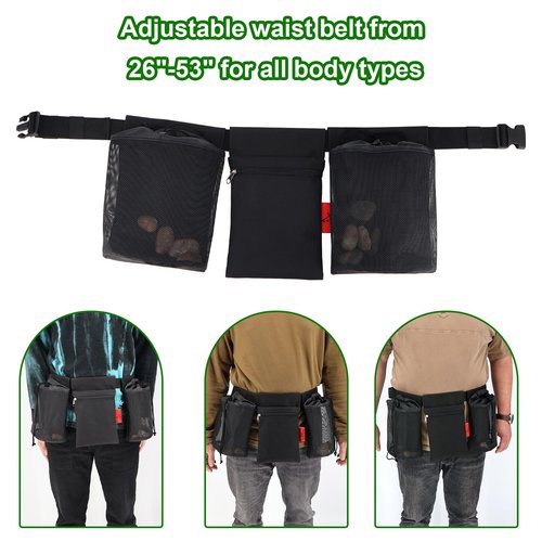 Rock Foraging Belt,Rock hounding Bag with Adjustable Waistband,Cover Geny 2 Mesh Picking Pouch for Collecting,1 Tool Bag,Outdoor Hunting Bags Lightweight and Sturdy to Wear Around Waist,Gifts