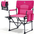 Ever Advanced Camping Chair - Portable Folding Directors' Chair with Side Table & Pocket | Heavy Duty, 400lbs, Pink