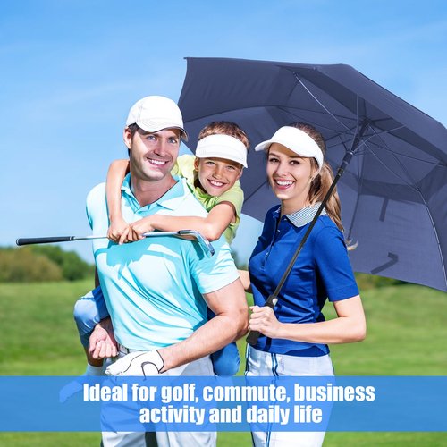 Jexine 10 Pcs Large Automatic Open Golf Umbrella 62 Inch Double Canopy Rain Umbrella Windproof Waterproof Heavy Duty for Men Women Family Travel Sports (Dark Blue)