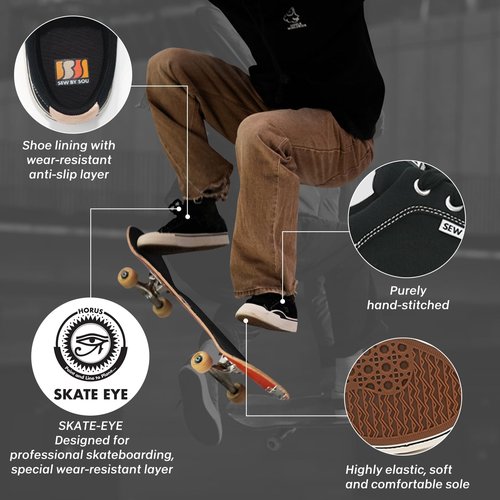 Skate Shoes for Men Women Low Top Pro Skateboard Training Casual Sneakers Black