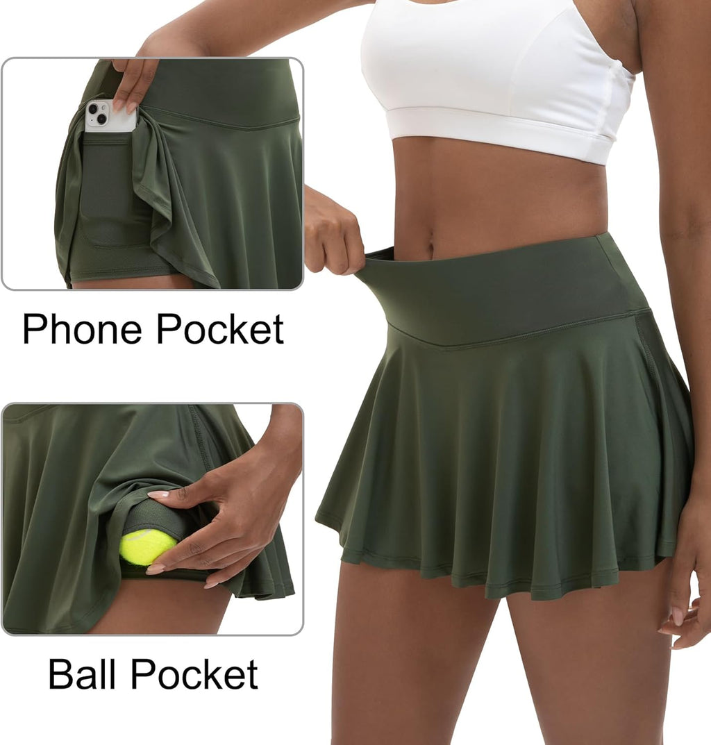 Skiennix Women's High Waisted Tennis Skirts - Lightweight Athletic Golf Skorts with Pockets & Inner Shorts