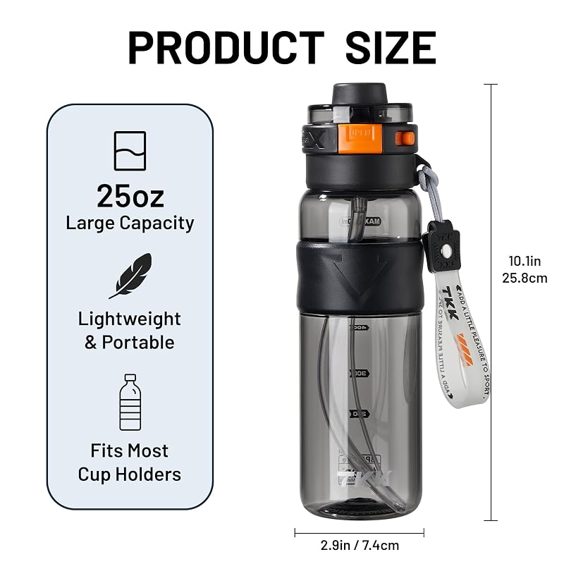Misting Water Bottle 25oz BPA-Free Tritan with Spray Mist, Leak-Proof Flip Top, 2 Drinking Modes - Black