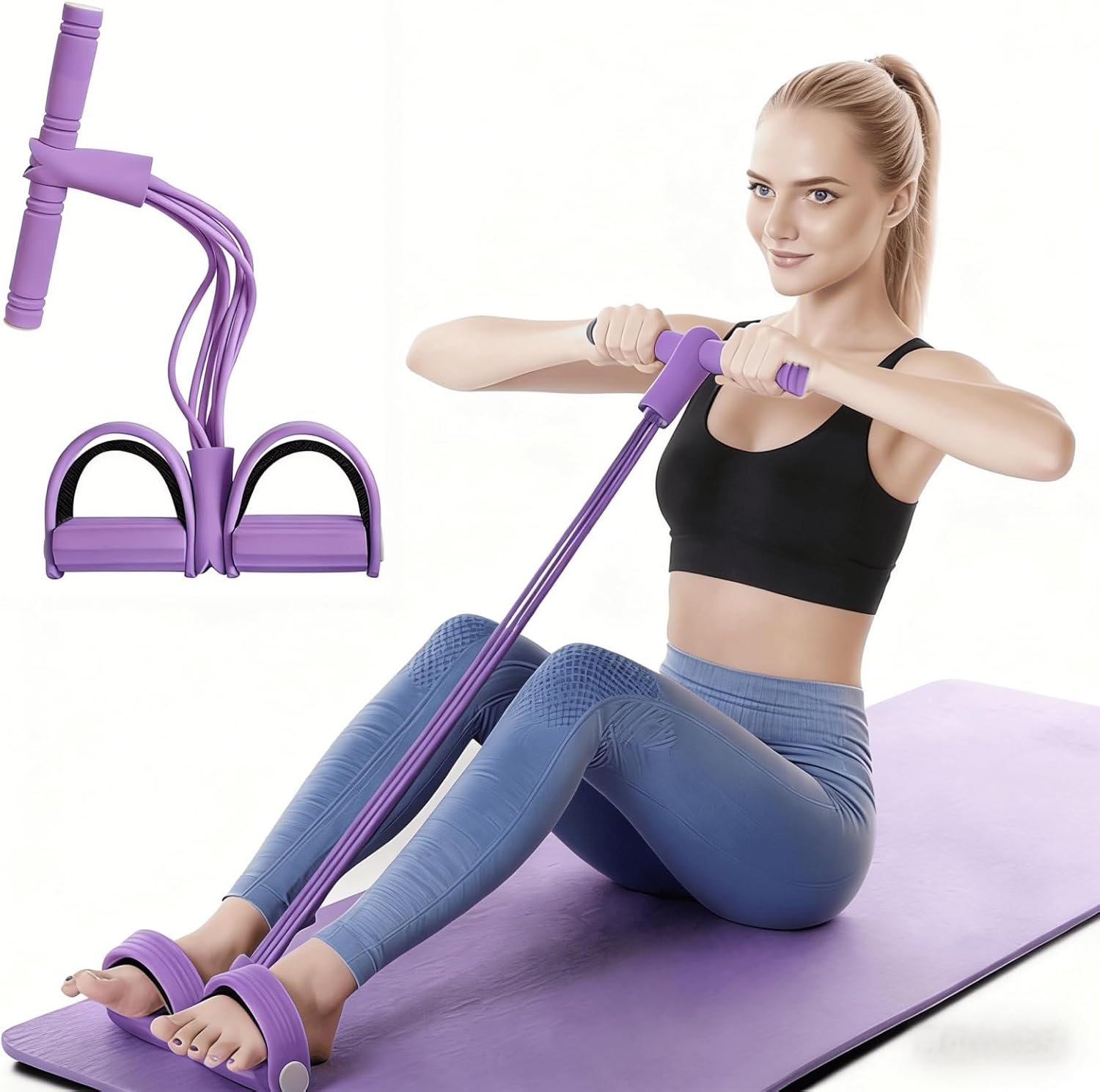 Pedal Resistance Bands - Skiennix 6-Tube Manual Tension Fitness Bands for Full Body Stretching | Purple