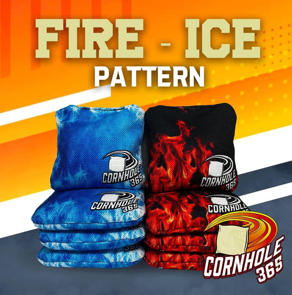 Cornhole365 Cornhole Bags - All-Weather, Heavy-Duty Fabric, Double-Stitched - Fire & Ice Set of 8 for Indoor & Outdoor Fun