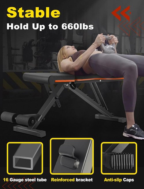 LINODI Adjustable Weight Bench - Foldable Incline & Decline for Full Body Strength Training | Home Gym Essential