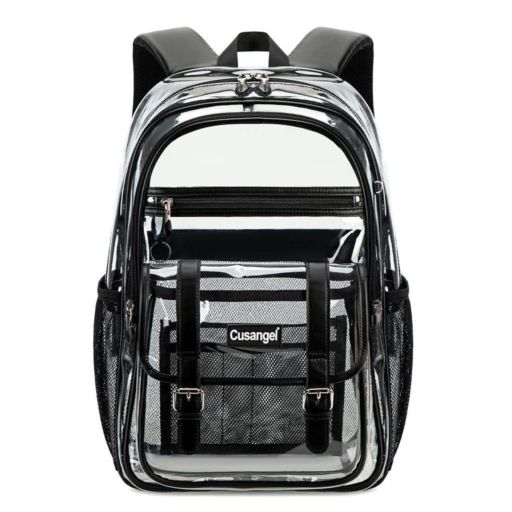 Cusangel TPU Clear backpack for Girls women,18" See Through Heavy Duty Bookbag,warehouses, school and other security check locations (Black)