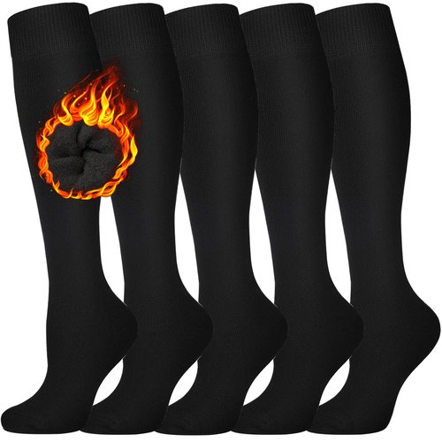 YIZAO 5 Pairs Warm Knee High Socks for Women-Thermal Cotton Socks for Hiking,Work,Winter,Gifts