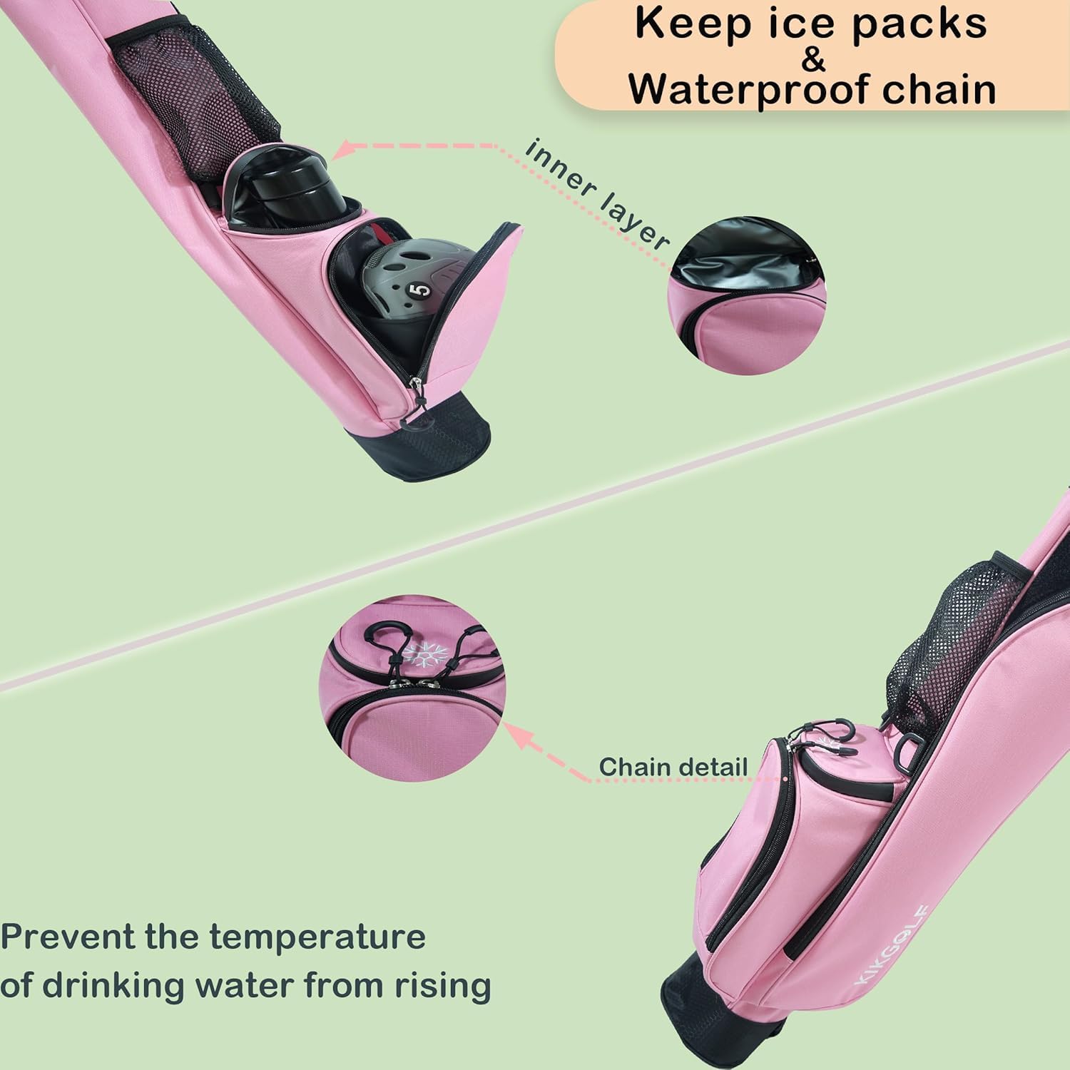 Sunday Golf Stand Bag Lightweight Golf Bag for Par 3 & Driving Range with 3 Zippered Pockets, Cooler Bag, Rain Hood and Adjustable Dual Strap System,Golf Club Carry Bag Suitable for Men & Women (Pink)