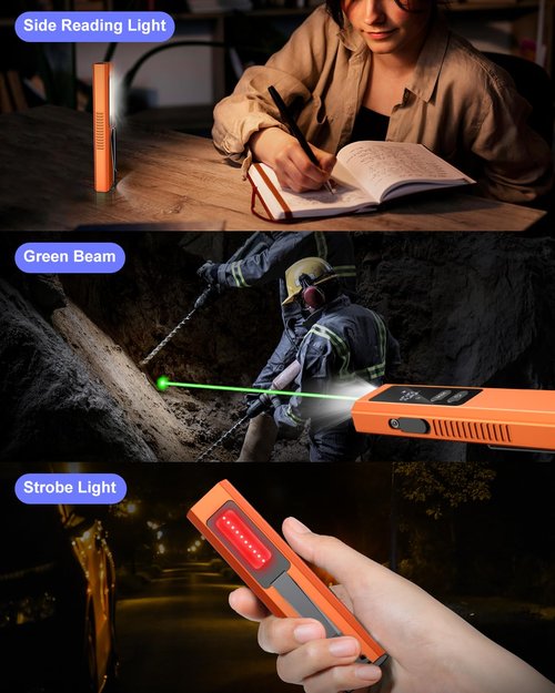 DOKNAAM Rechargeable Flashlight with Green Beam, UV and White LED Combo, 800 Lumen EDC Flat Magnetic Flashlight, 4 Sources for Outdoors Emergency Working, Aluminium, with Storage Case, Orange