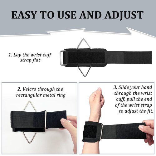 Anemeeoke 2Pack Wrist Cuffs for Cable Machine, Adjustable Neoprene Padding, One Size Fit All, Fitness Wrist Straps for Men Women, Black