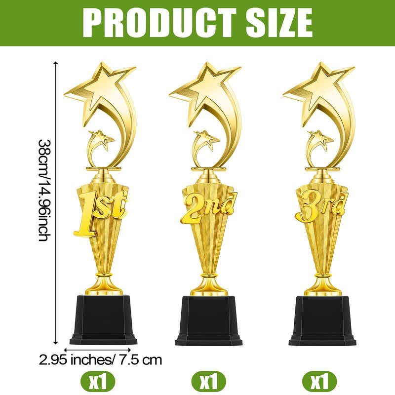 Foilswirl 1st 2nd 3rd Place Trophy Plastic Trophy Award for Sports Tournament Funny Prize Cup for Football Soccer Competitions Reward Ceremony(3 Pcs,Classic)