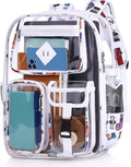 Clear Backpack by [Brand Name] - Heavy Duty PVC for Stadium, Travel & Work | Dual Zippered Compartments & Mesh Pockets (White)