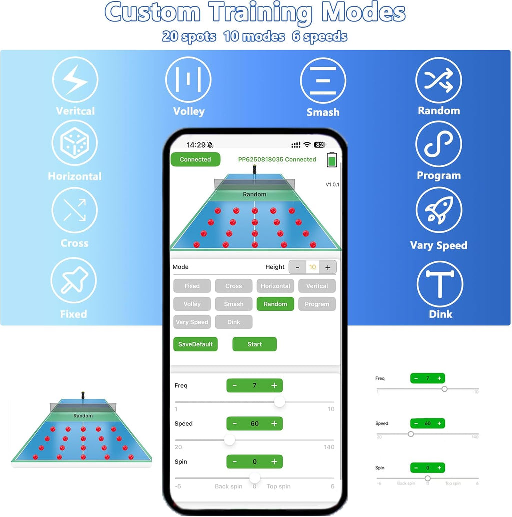 PP-Smart Pro Pickleball Machine - Portable 100+ Ball Launcher with App & Remote, 10 Modes, 20-70 mph