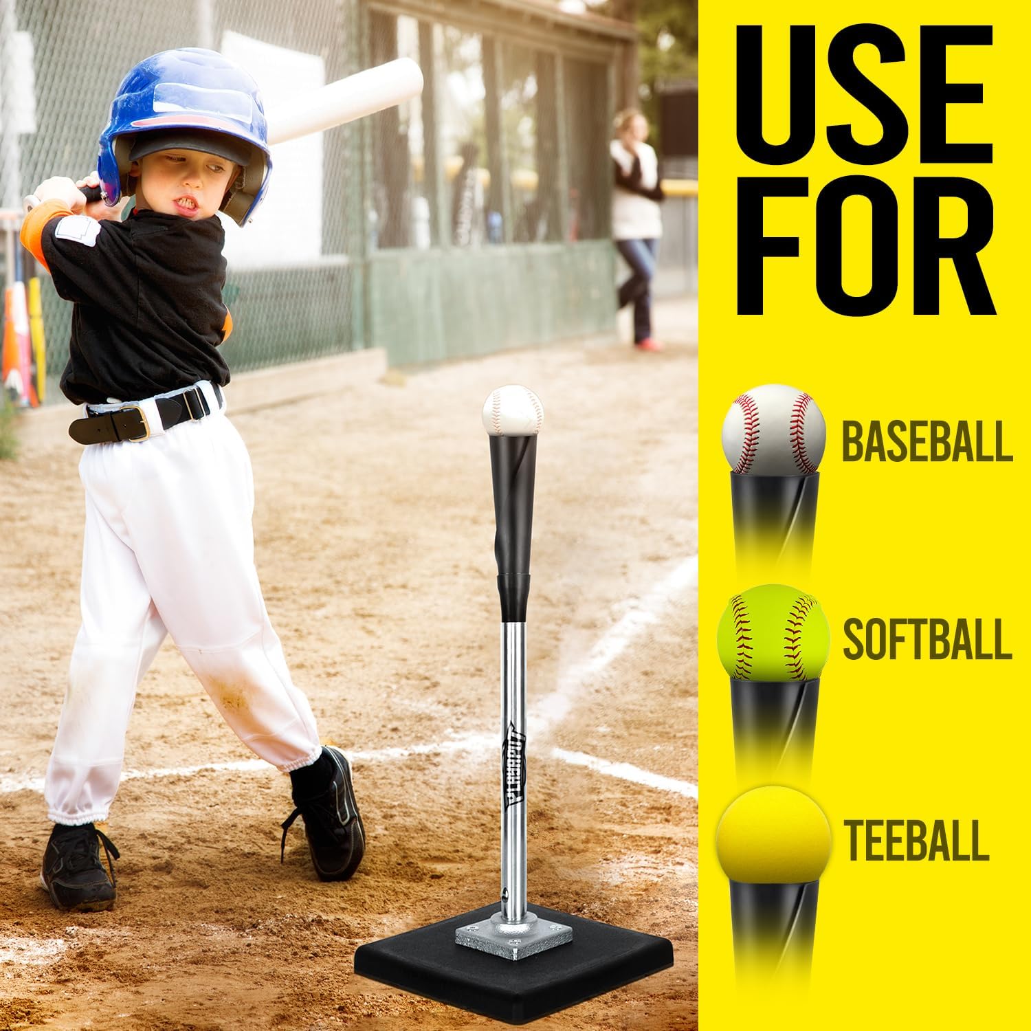 PLAYAPUT Portable Baseball Batting Tee - Height Adjustable 25-37 Inches | Easy Transport & Durable Design for All Ages
