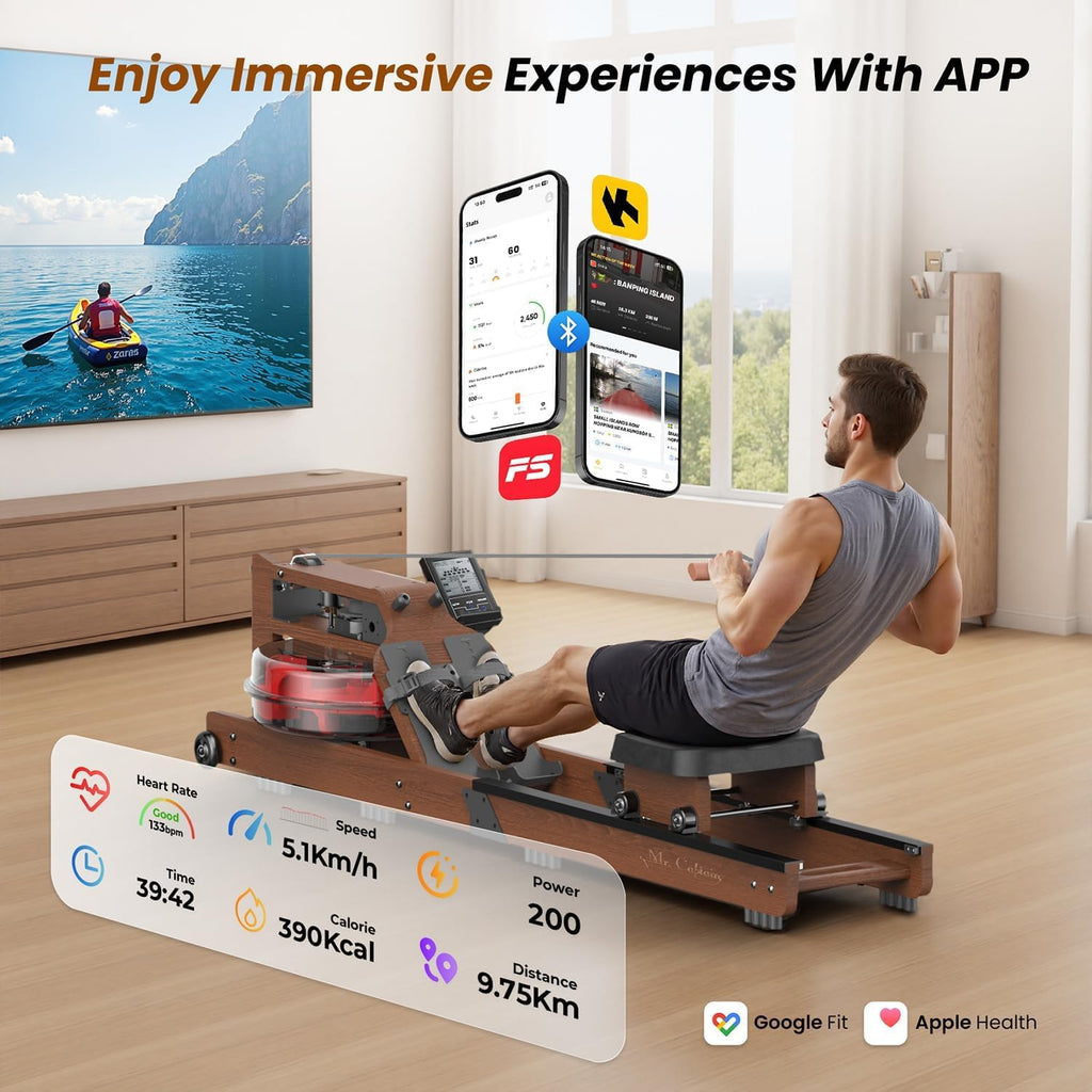Skiennix Water Rowing Machine - 400LBS Weight Capacity, Bluetooth Monitor & Comfortable Seat